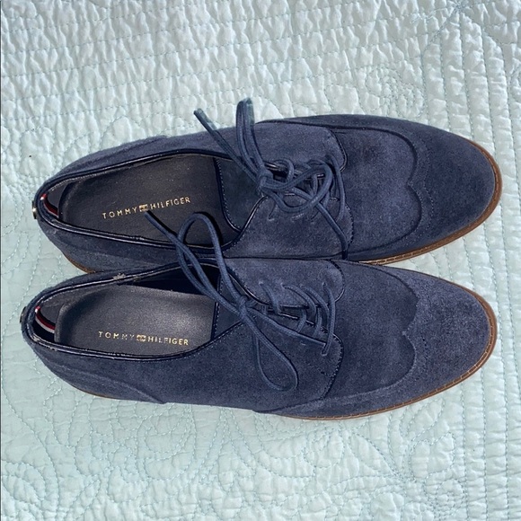 Blue Suede Wingtip Oxfords with Broguing - Picture 2 of 6